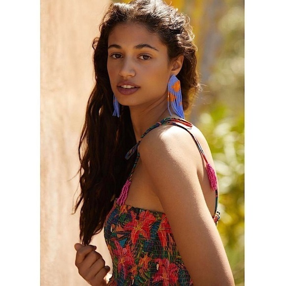 FARM RIO Tropical Floral Square Neck Ruched‎ Sleeveless Ruffle Tier Midi Dress S - Picture 4 of 8